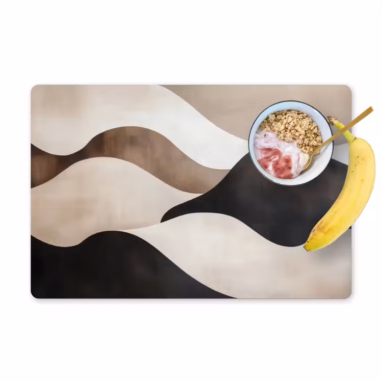 Placemat - 6 stuks - Abstracte Golvende Vormen Zwart Beige — 1