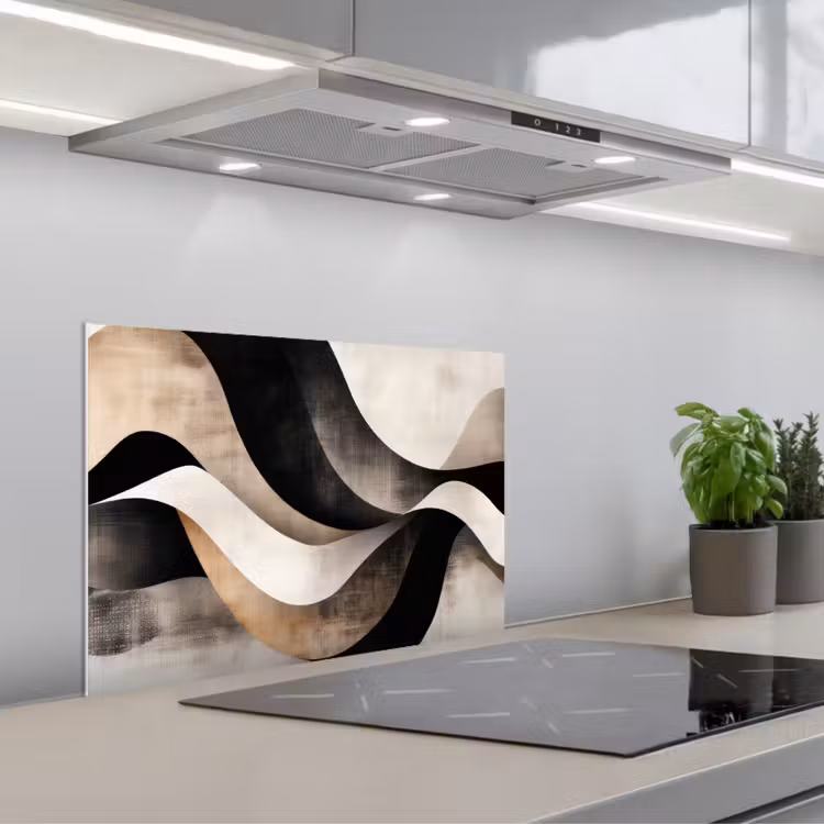 Spatscherm keuken - Abstract - Golven - Zwart - Verweerd — 5