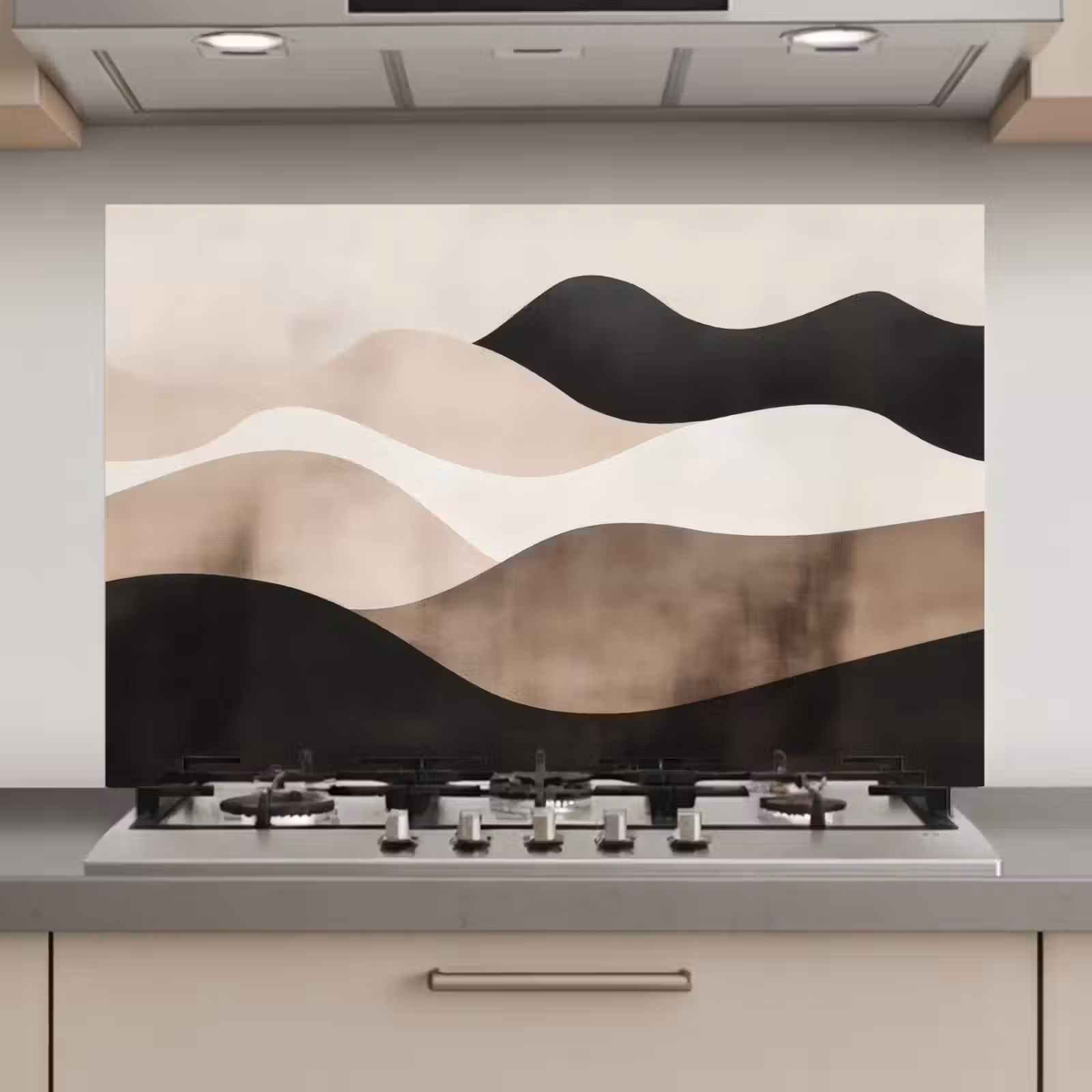 Spatscherm keuken - Abstract - Landschap - Golven - Crèmekleur — 1