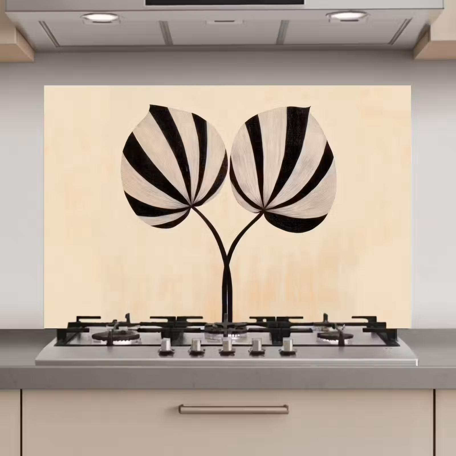 Spatscherm keuken - Bladeren - Gestreept - Stengel - Beige — 1