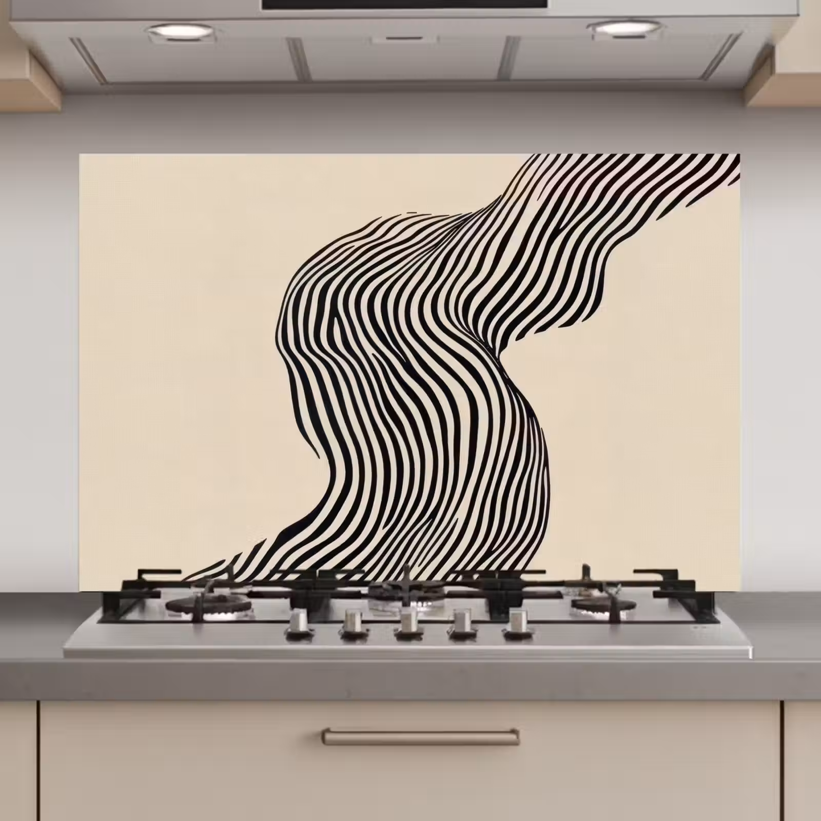 Spatscherm keuken - Golvend - Lijnen - Abstract - Silhouet — 1