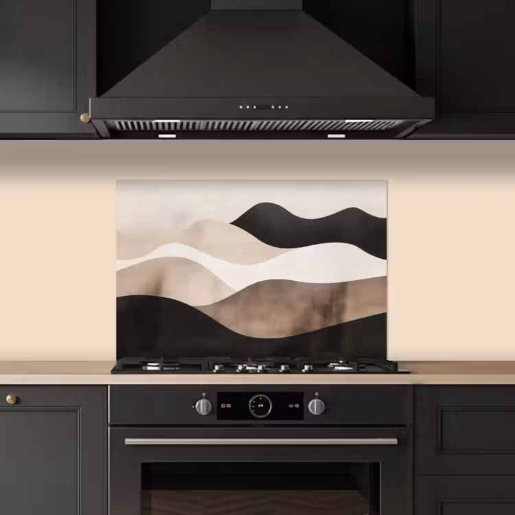 Spatscherm keuken - Abstract - Landschap - Golven - Crèmekleur — 2