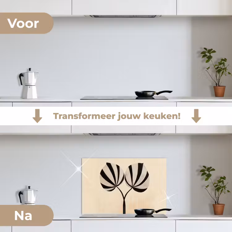 Spatscherm keuken - Bladeren - Gestreept - Stengel - Beige — 3