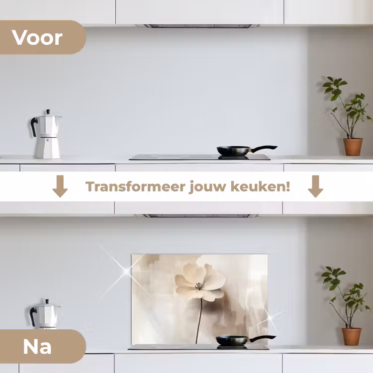 Spatscherm keuken - Bloem - Beige - Verf - Schaduw — 3