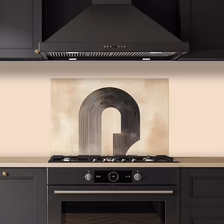 Spatscherm keuken - Boog - Strepen - Minimalistisch - Zwart — 2