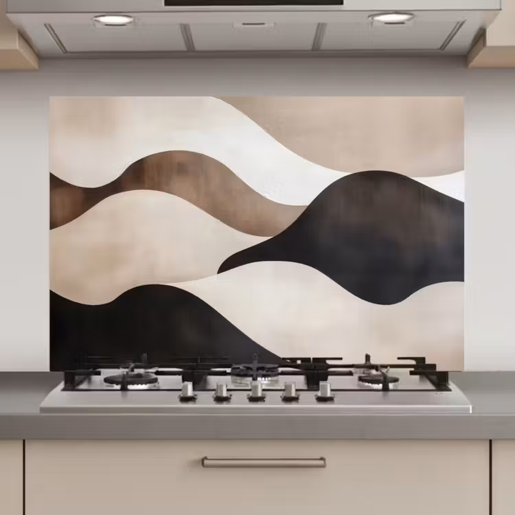 Spatscherm keuken - Golven - Abstract - Beige — 1