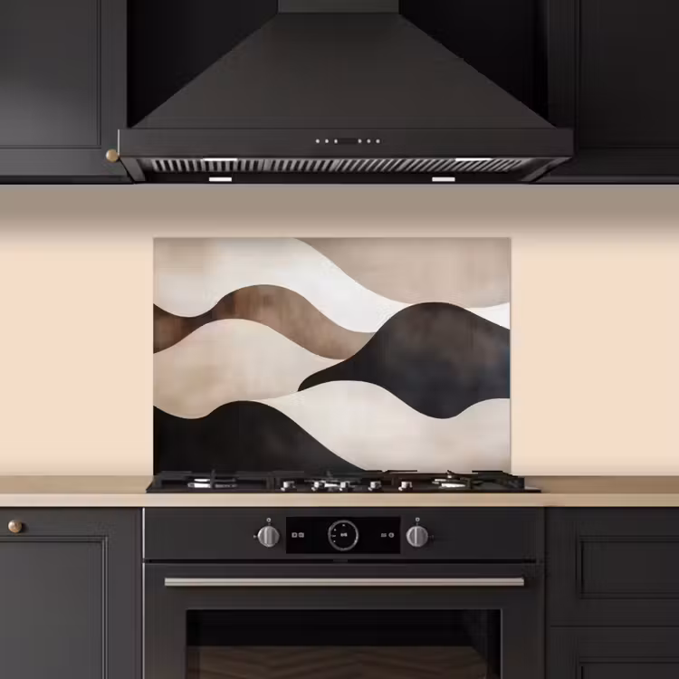 Spatscherm keuken - Golven - Abstract - Beige — 2