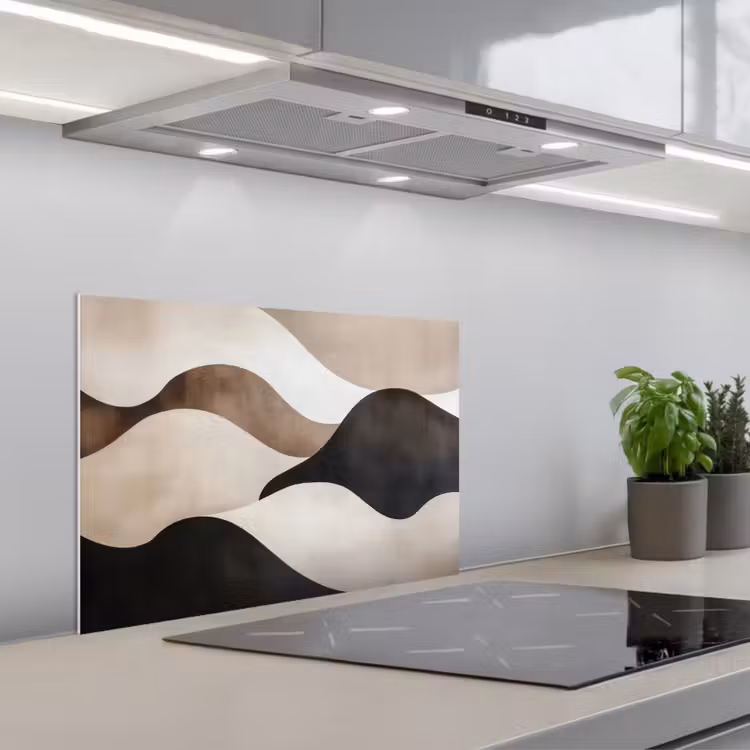 Spatscherm keuken - Golven - Abstract - Beige — 5
