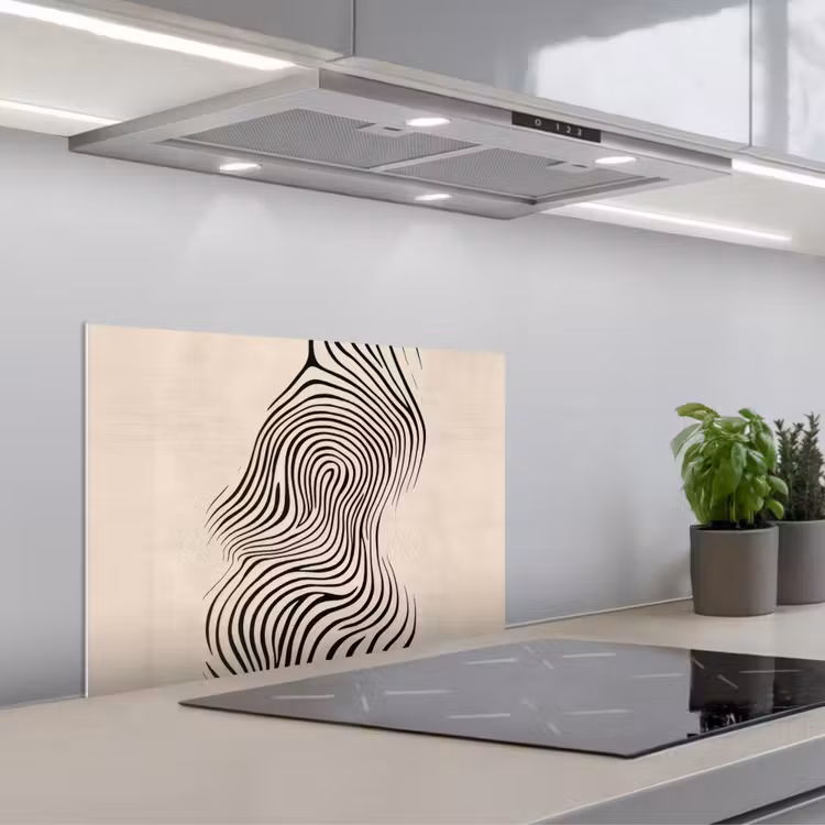 Spatscherm keuken - Lijnen - Abstract - Golvend - Zwart — 5