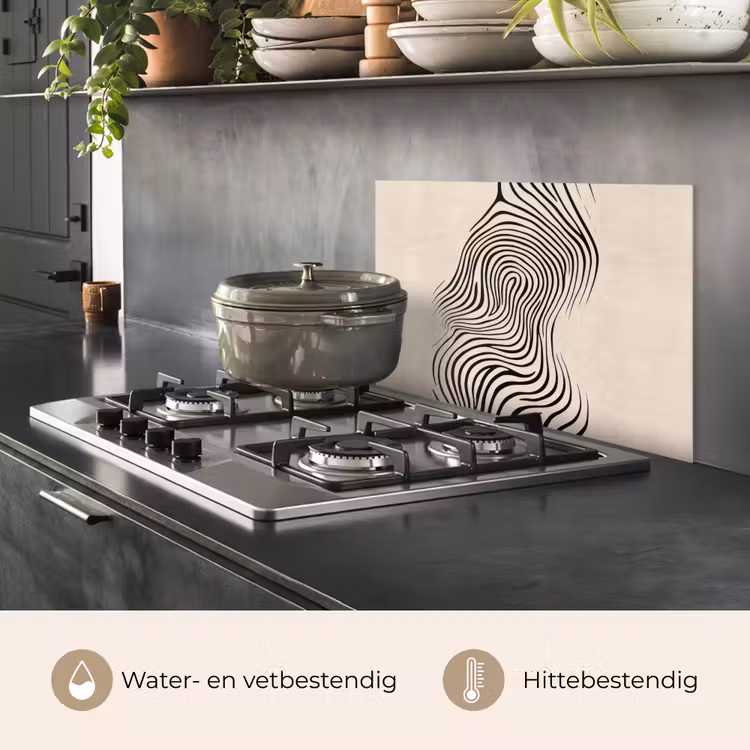 Spatscherm keuken - Lijnen - Abstract - Golvend - Zwart — 7