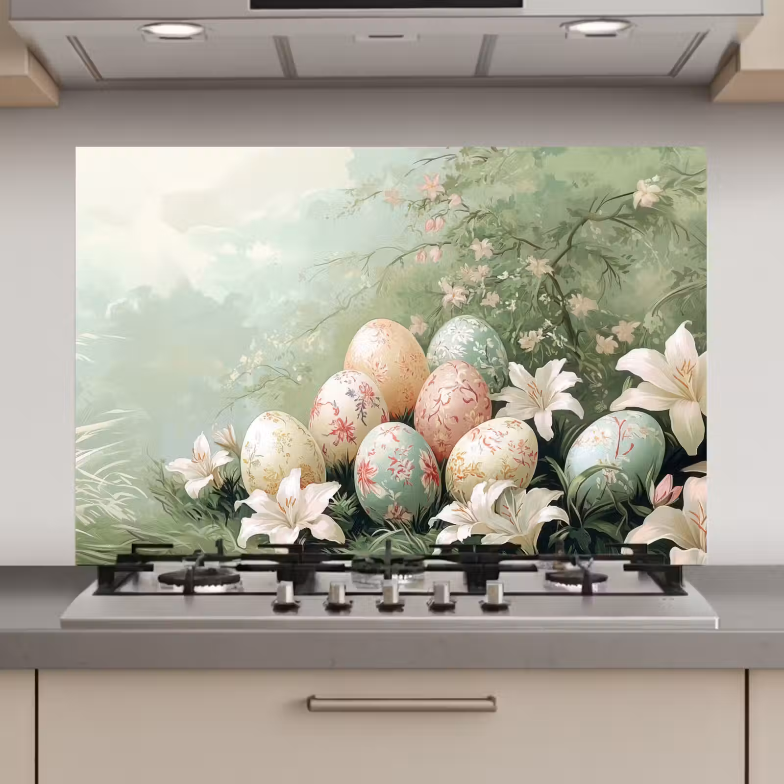 Spatscherm keuken - Paaseieren - Pasteltinten - Bloemen — 1