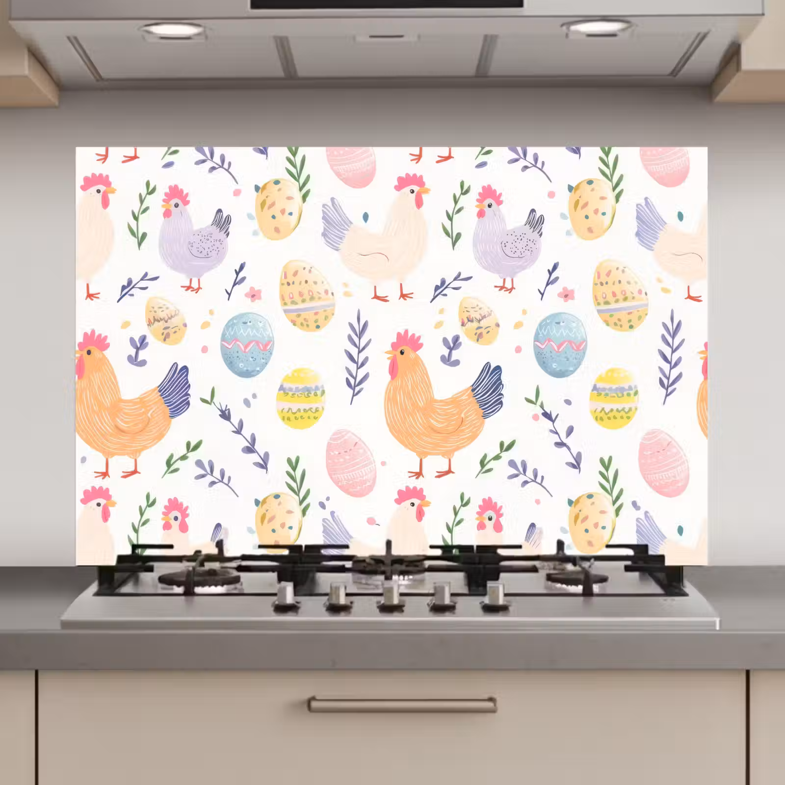 Spatscherm keuken - Patroon - Kip - Paaseieren — 1