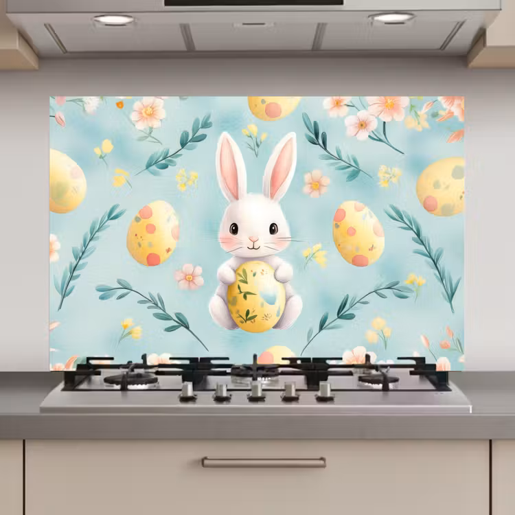 Spatscherm keuken - Konijn - Eieren - Takjes — 1