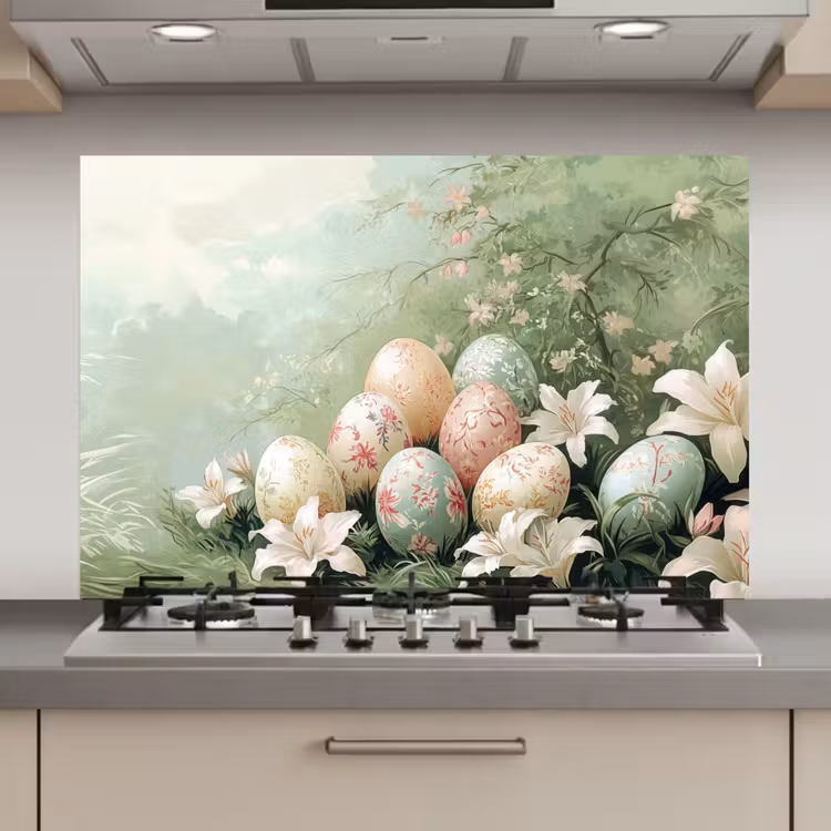 Spatscherm keuken - Paaseieren - Pasteltinten - Bloemen — 1