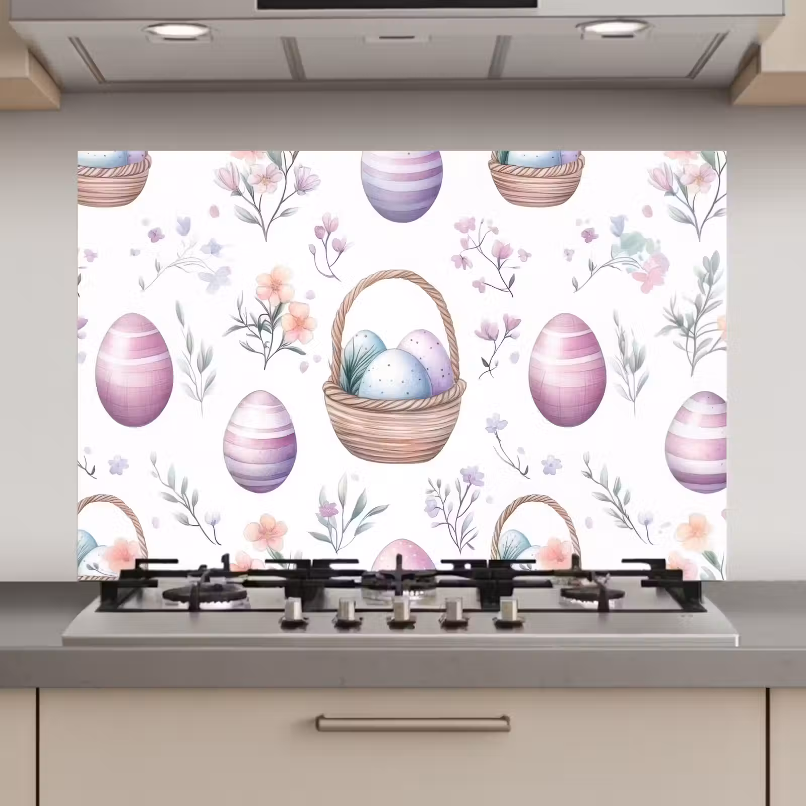 Spatscherm keuken - Bloemen - Paaseieren - Patroon — 1