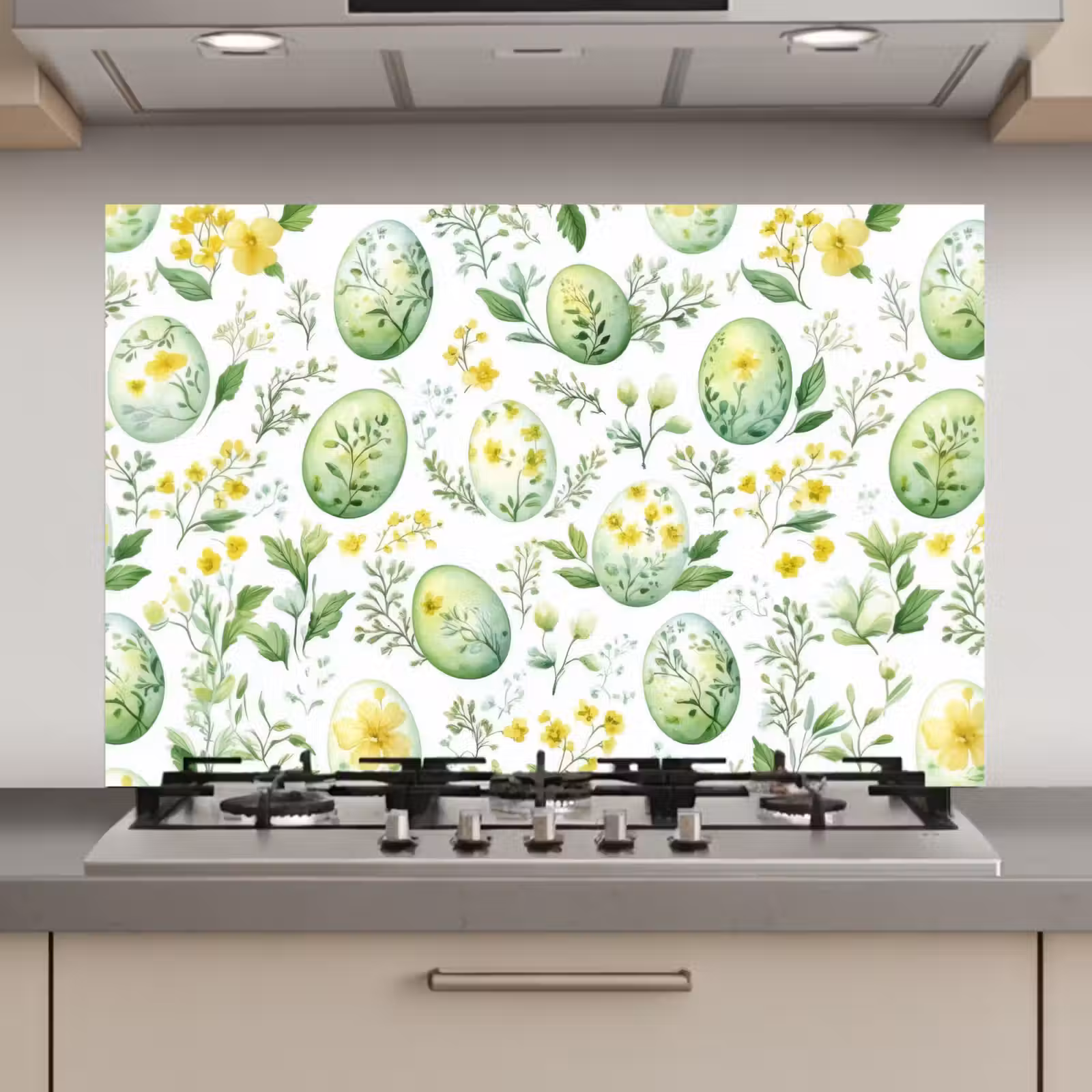 Spatscherm keuken - Patroon - Groen - Eieren — 1