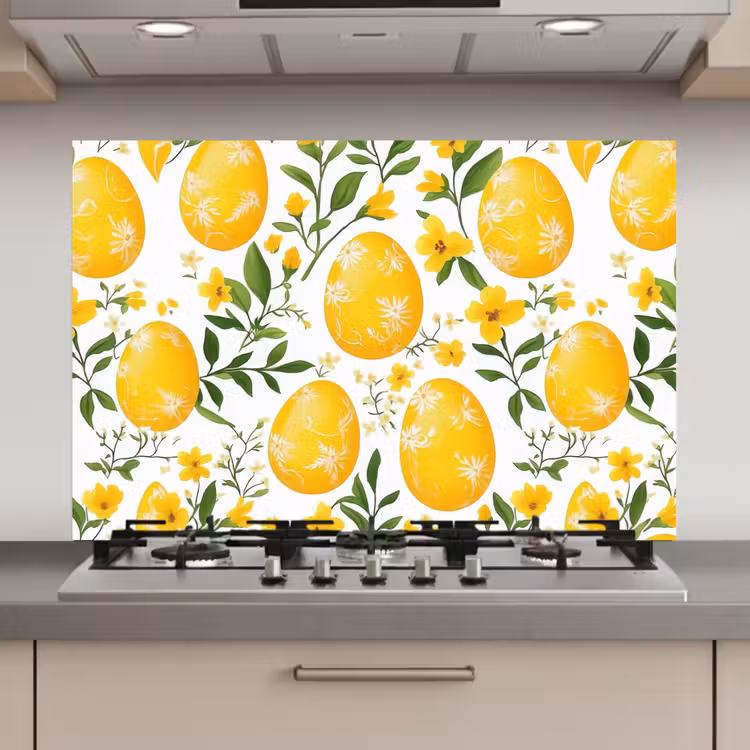 Spatscherm keuken - Bloemen - Paaseieren - Geel — 1