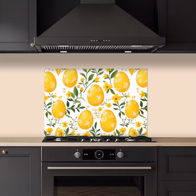 Spatscherm keuken - Bloemen - Paaseieren - Geel — 2