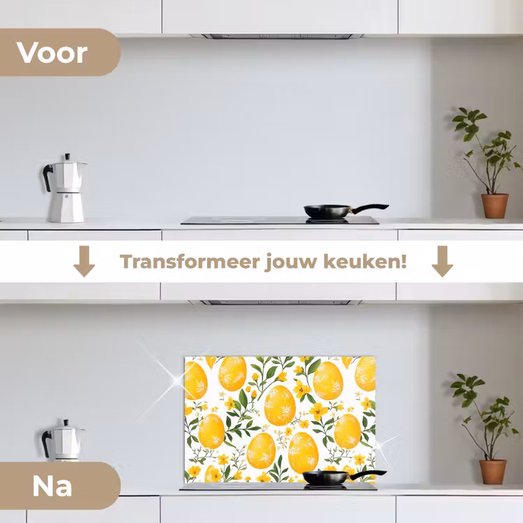 Spatscherm keuken - Bloemen - Paaseieren - Geel — 3
