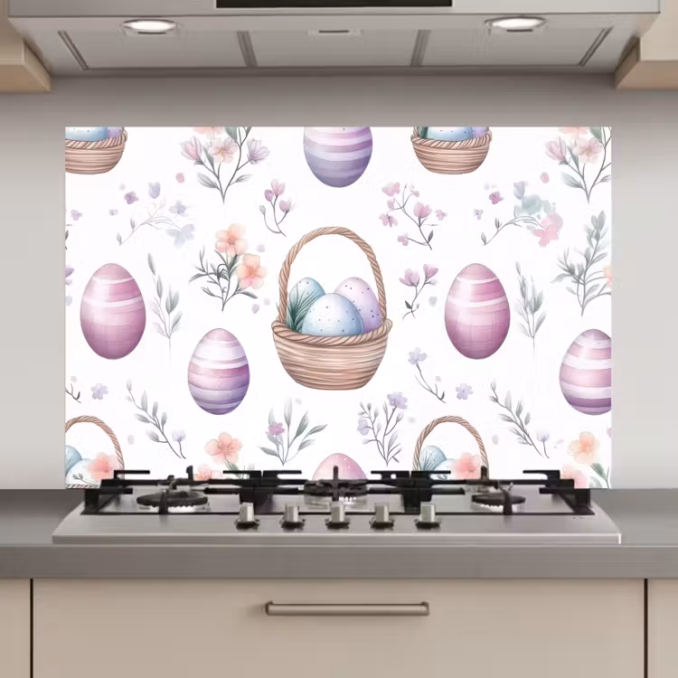 Spatscherm keuken - Bloemen - Paaseieren - Patroon — 1