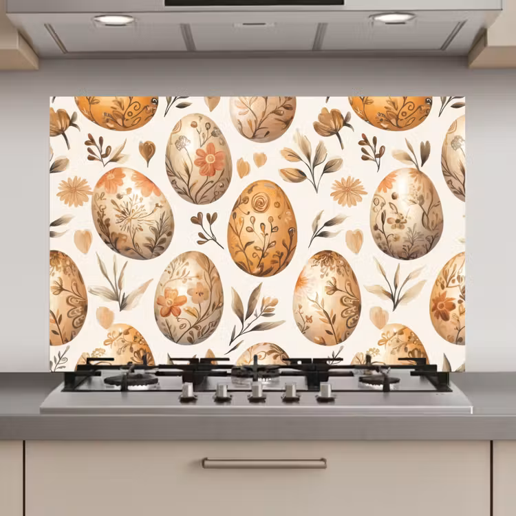 Spatscherm keuken - Paaseieren - Bruin - Bloemen — 1