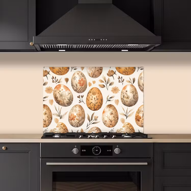 Spatscherm keuken - Paaseieren - Bruin - Bloemen — 2