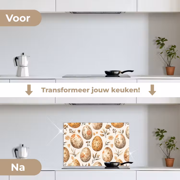 Spatscherm keuken - Paaseieren - Bruin - Bloemen — 3