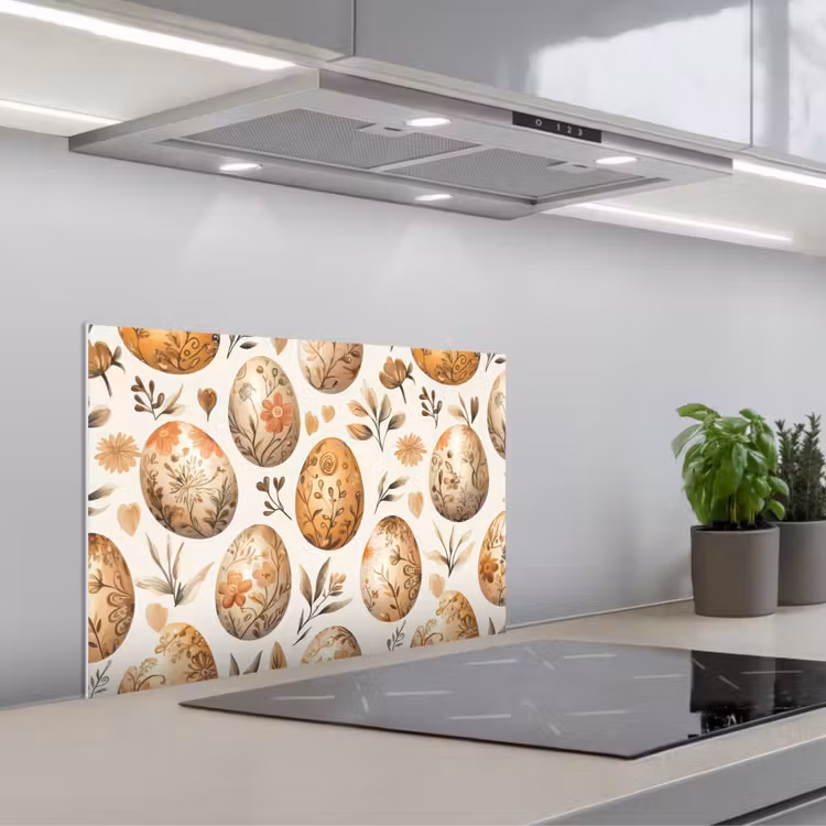 Spatscherm keuken - Paaseieren - Bruin - Bloemen — 5