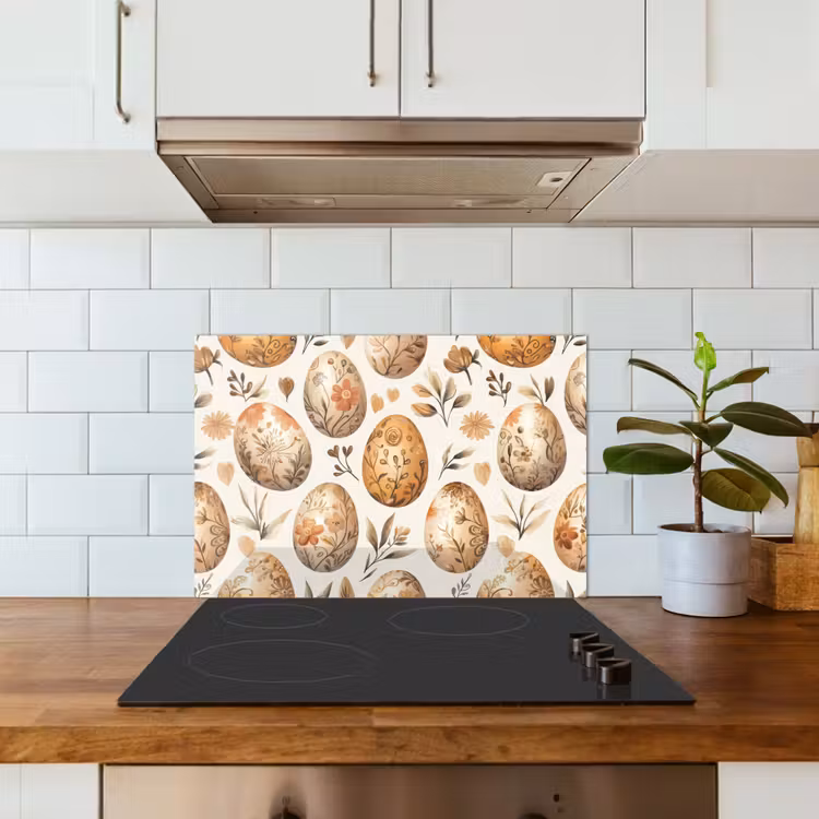 Spatscherm keuken - Paaseieren - Bruin - Bloemen — 6