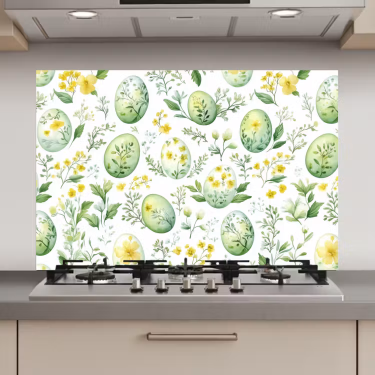 Spatscherm keuken - Patroon - Groen - Eieren — 1