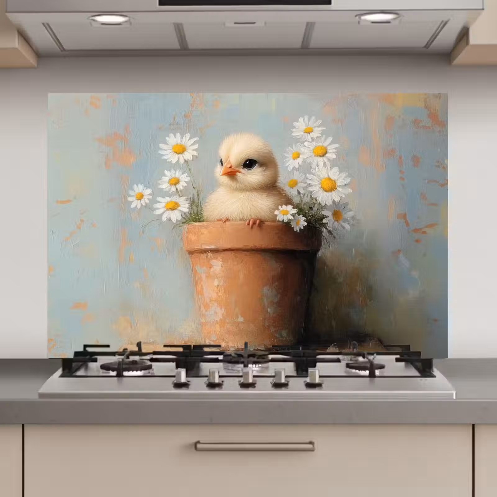 Spatscherm keuken - Bloempot - Kuiken - Bloemetjes — 1