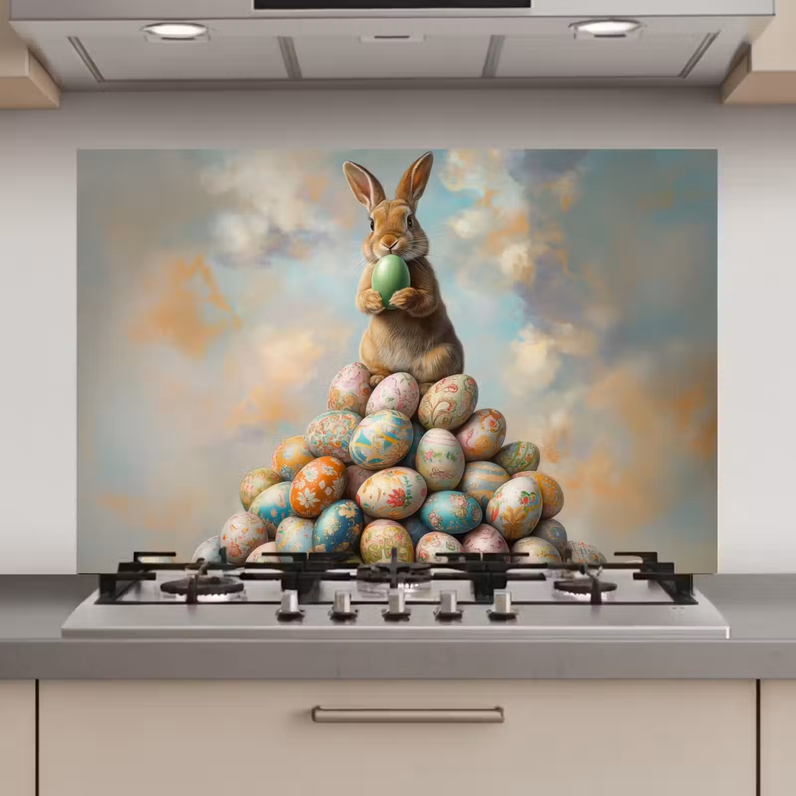 Spatscherm keuken - Konijn - Eieren - Kleurrijk — 1