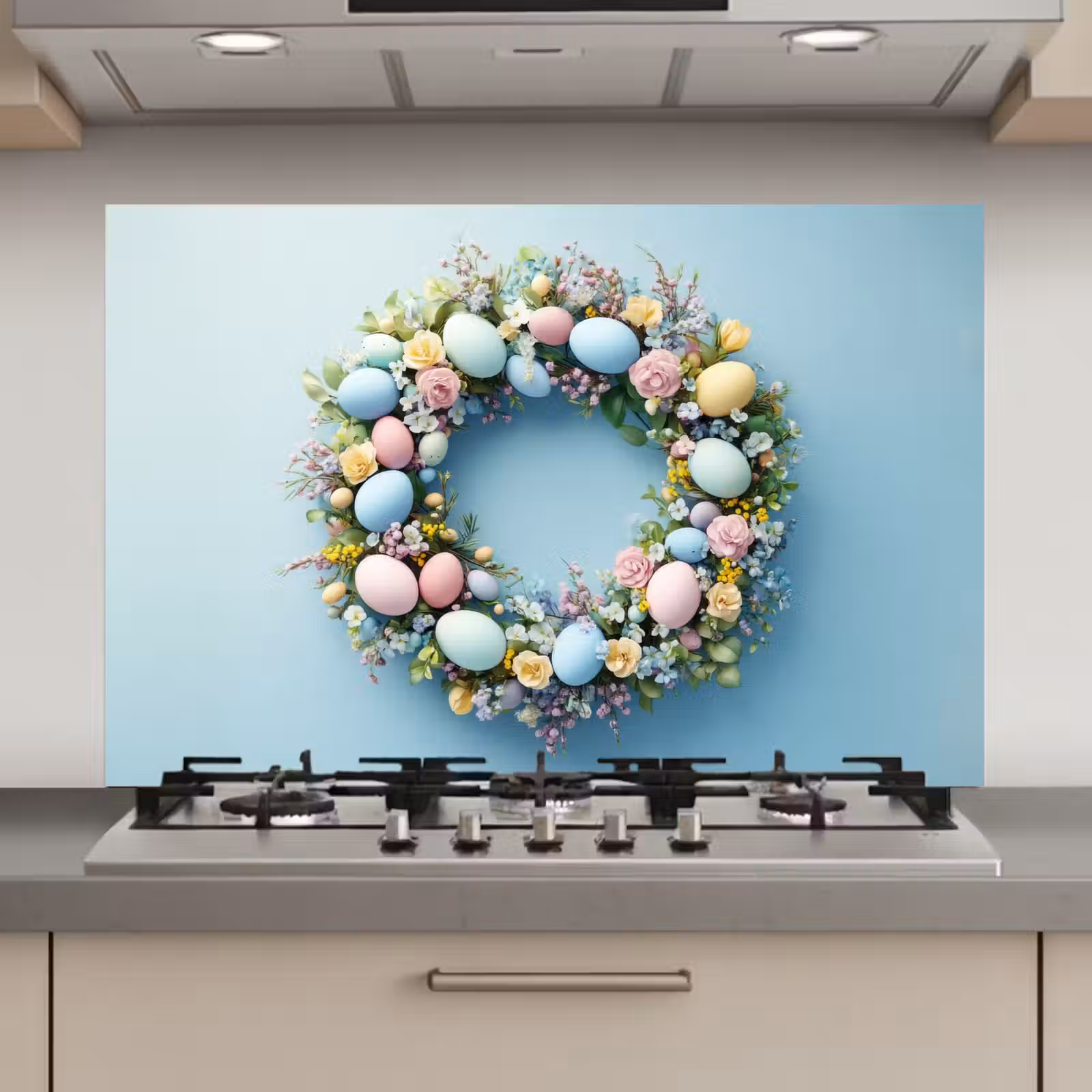 Spatscherm keuken - Krans - Eieren - Bloemen — 1