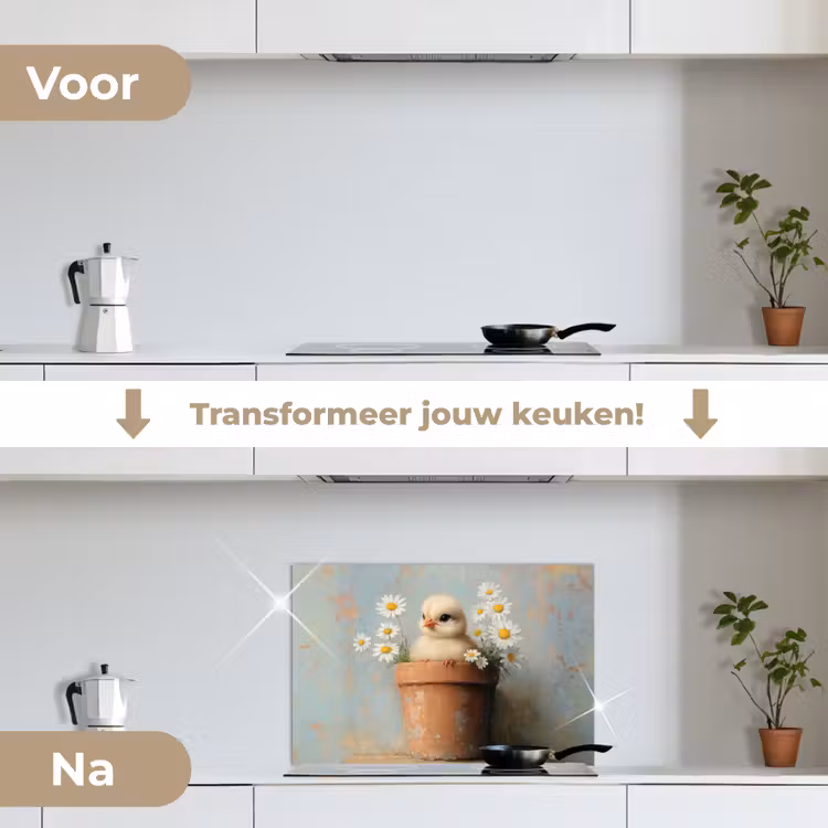 Spatscherm keuken - Bloempot - Kuiken - Bloemetjes — 3