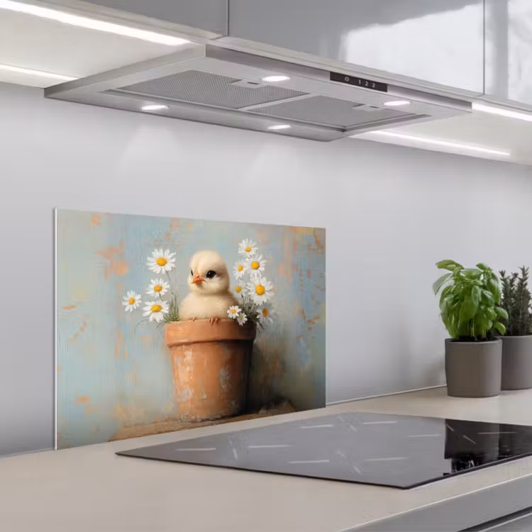 Spatscherm keuken - Bloempot - Kuiken - Bloemetjes — 5