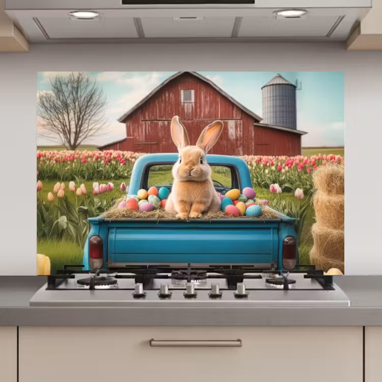 Spatscherm keuken - Konijn - Boerderij - Eieren — 1
