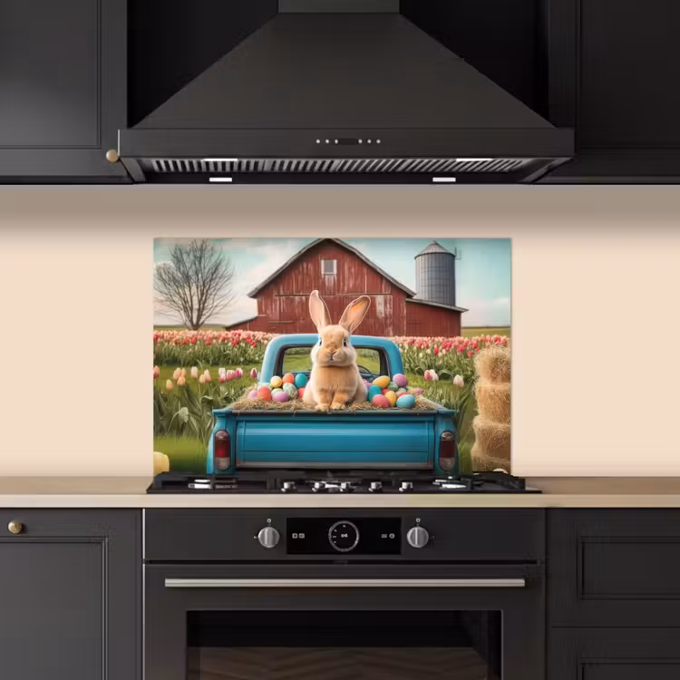 Spatscherm keuken - Konijn - Boerderij - Eieren — 2