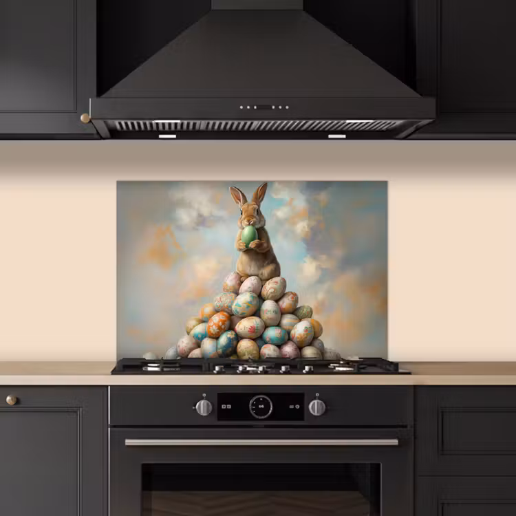 Spatscherm keuken - Konijn - Eieren - Kleurrijk — 2