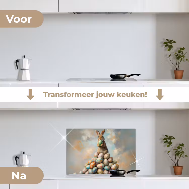 Spatscherm keuken - Konijn - Eieren - Kleurrijk — 3