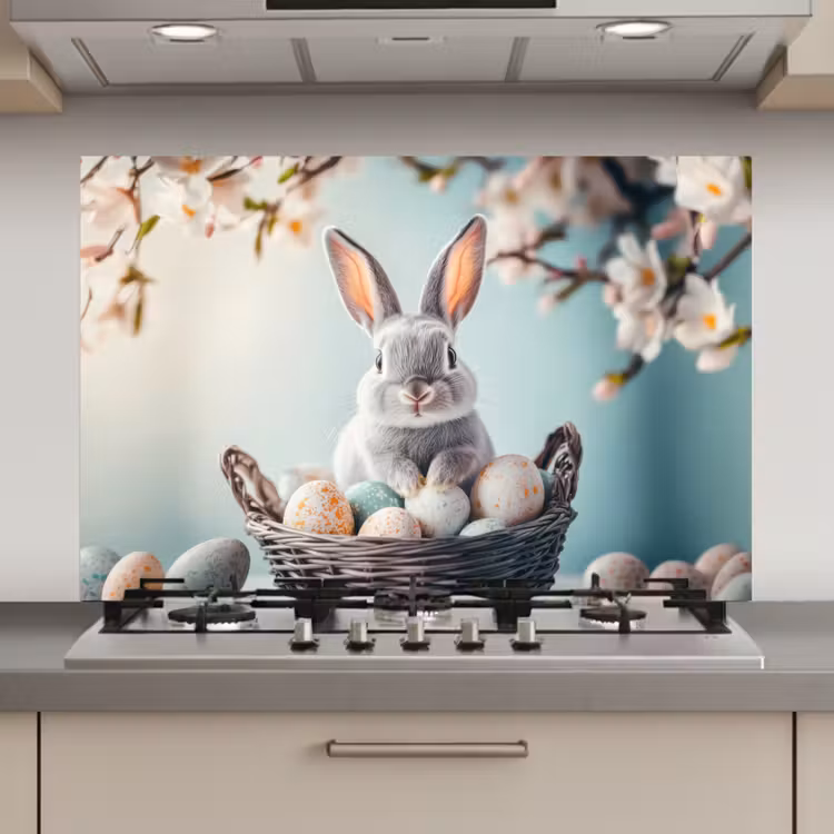 Spatscherm keuken - Konijn - Eieren - Mand — 1