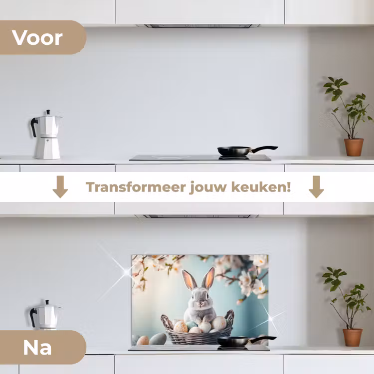 Spatscherm keuken - Konijn - Eieren - Mand — 3
