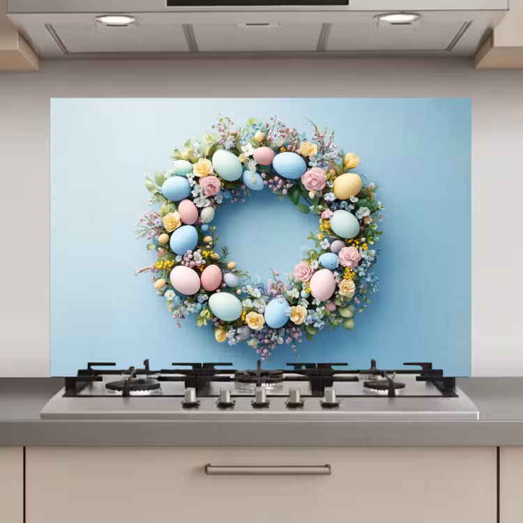 Spatscherm keuken - Krans - Eieren - Bloemen — 1