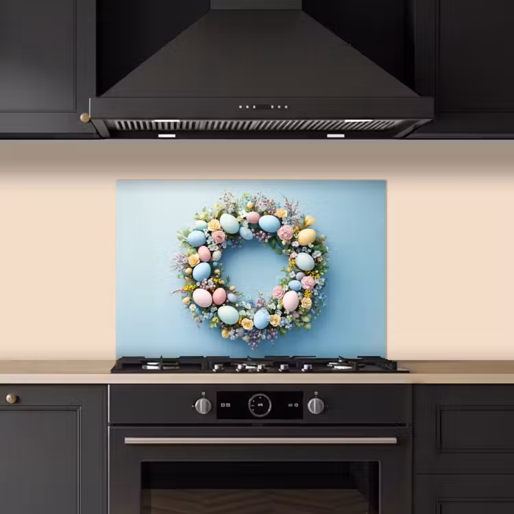 Spatscherm keuken - Krans - Eieren - Bloemen — 2