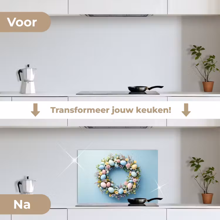 Spatscherm keuken - Krans - Eieren - Bloemen — 3