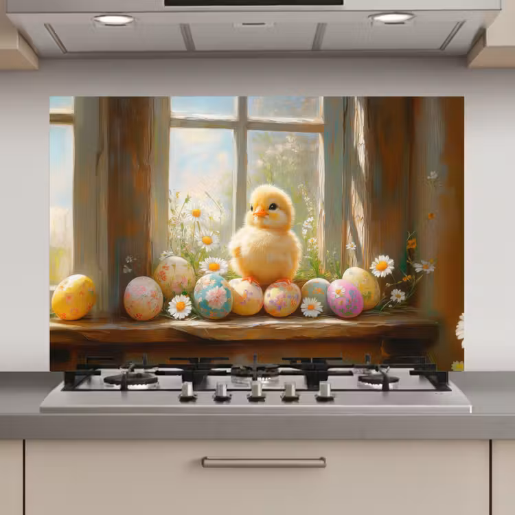 Spatscherm keuken - Kuiken - Raam - Paaseieren — 1