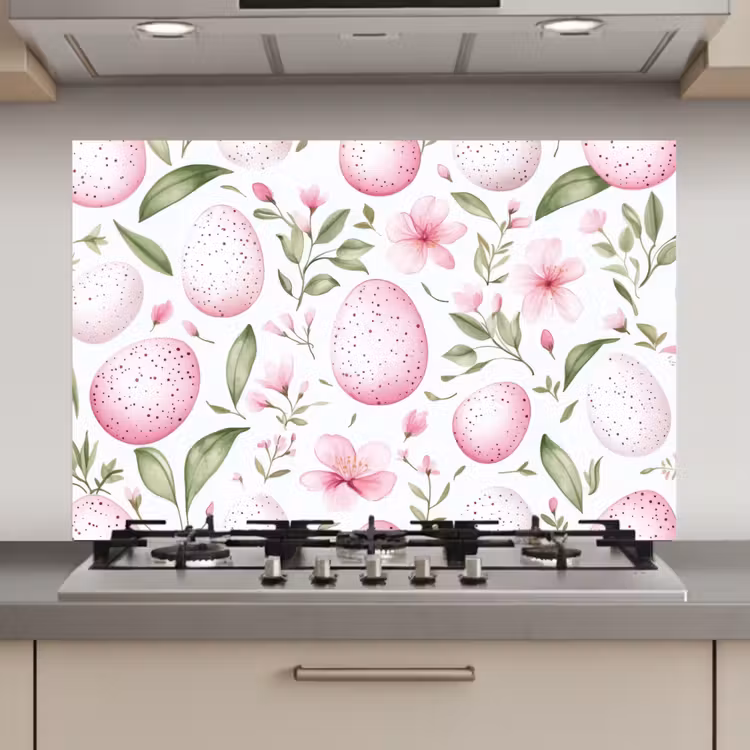 Spatscherm keuken - Patroon - Eieren - Roze - Pasen — 1