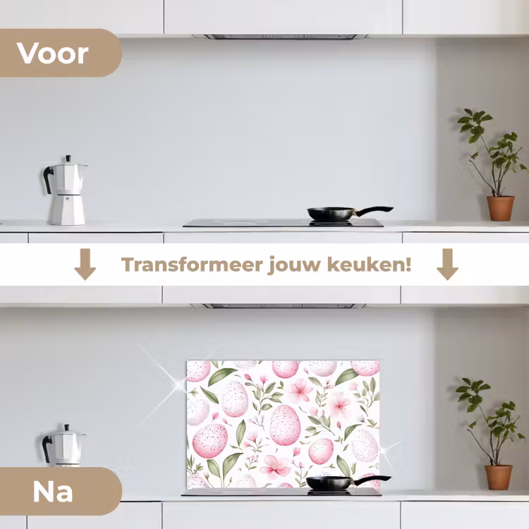 Spatscherm keuken - Patroon - Eieren - Roze - Pasen — 3