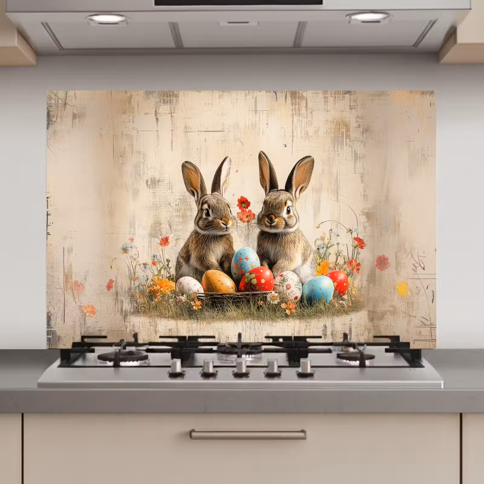 Spatscherm keuken - Konijnen - Bloemen - Eieren — 1