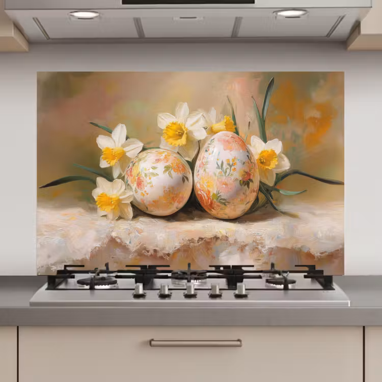 Spatscherm keuken - Bloemen - Eieren - Geschilderd — 1
