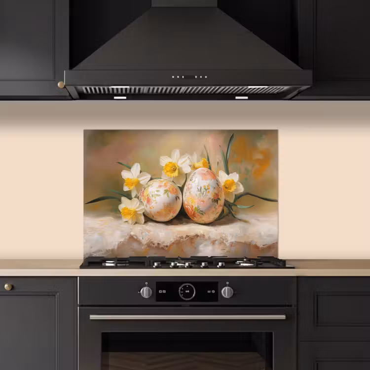 Spatscherm keuken - Bloemen - Eieren - Geschilderd — 2
